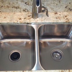 before & after stainless scratched sink repair