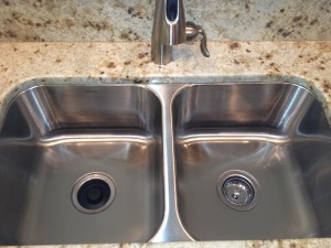 before & after stainless scratched sink repair